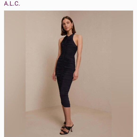 A.L.C. Black Ruched Racerback Midi Dress - Picture 2 of 5